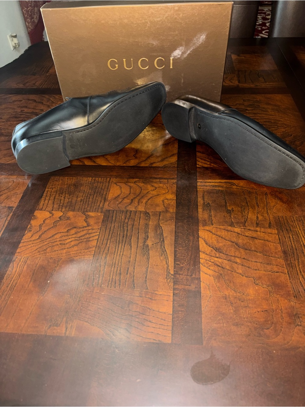 Gucci Black Embossed GG Leather Slip-Ons - Picture 9 of 13
